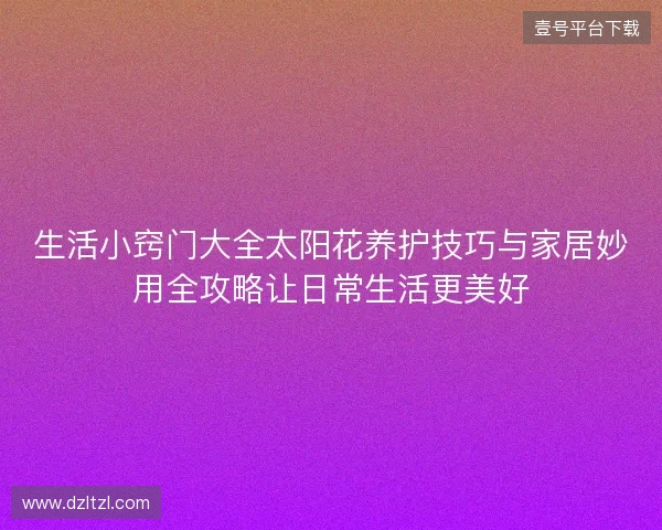 生活小窍门大全太阳花养护技巧与家居妙用全攻略让日常生活更美好